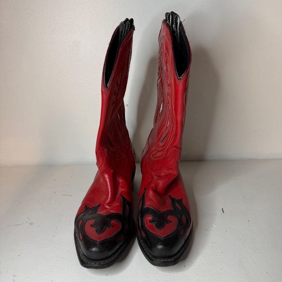 ACME Rare Vintage Red Black Shorty Cowgirl Cowboy Western Boots Women’s Size 7.5 - Picture 5 of 9
